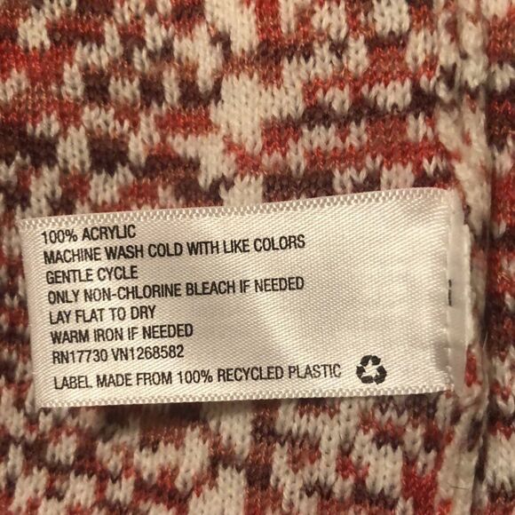 Target M Open Front Knit Shawl Jacket Style Cardigan Ivory Burgundy Rust - Picture 7 of 8